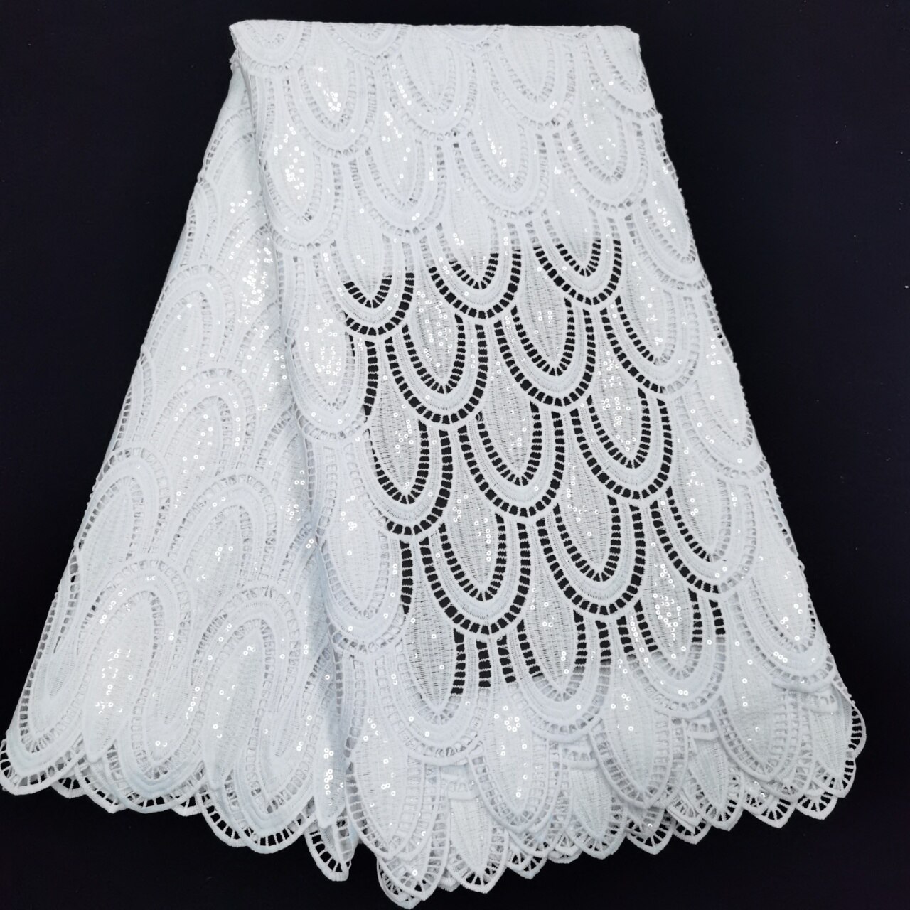 Tissu africain en dentelle Guipure nigériane de , blanc pur, pour mariage, 4,5 m, dernière collection: as picture6