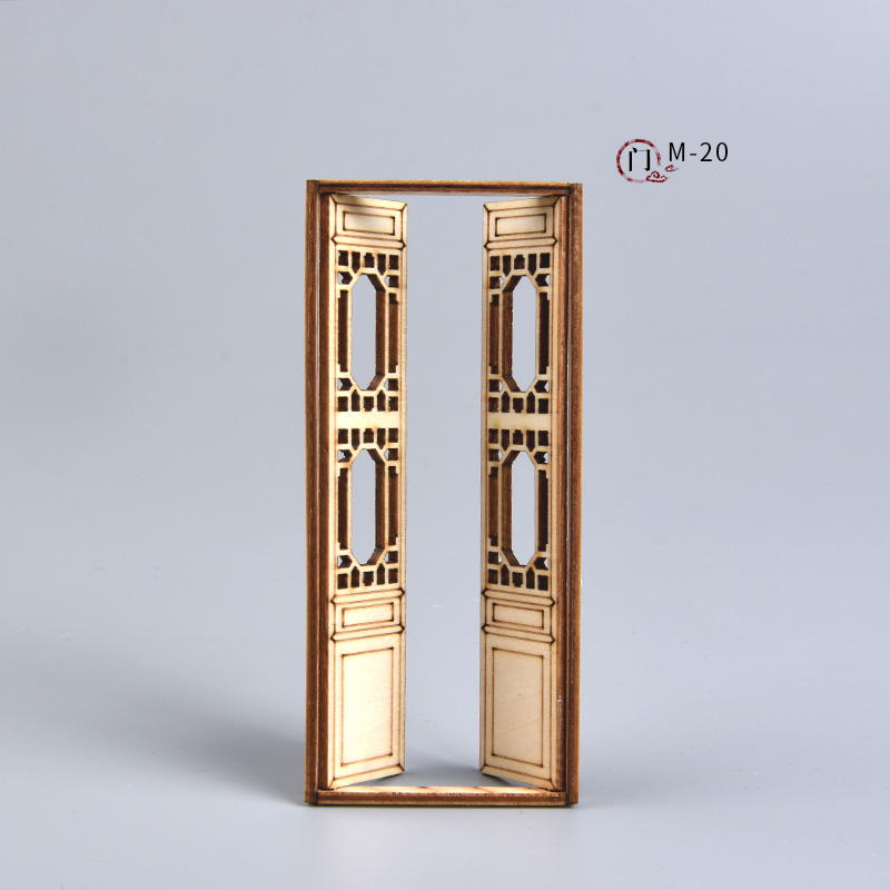 3pcs Dollhouse mini Furniture Miniature Doll accessories Chinese Style Wooden Movable Door model Building material