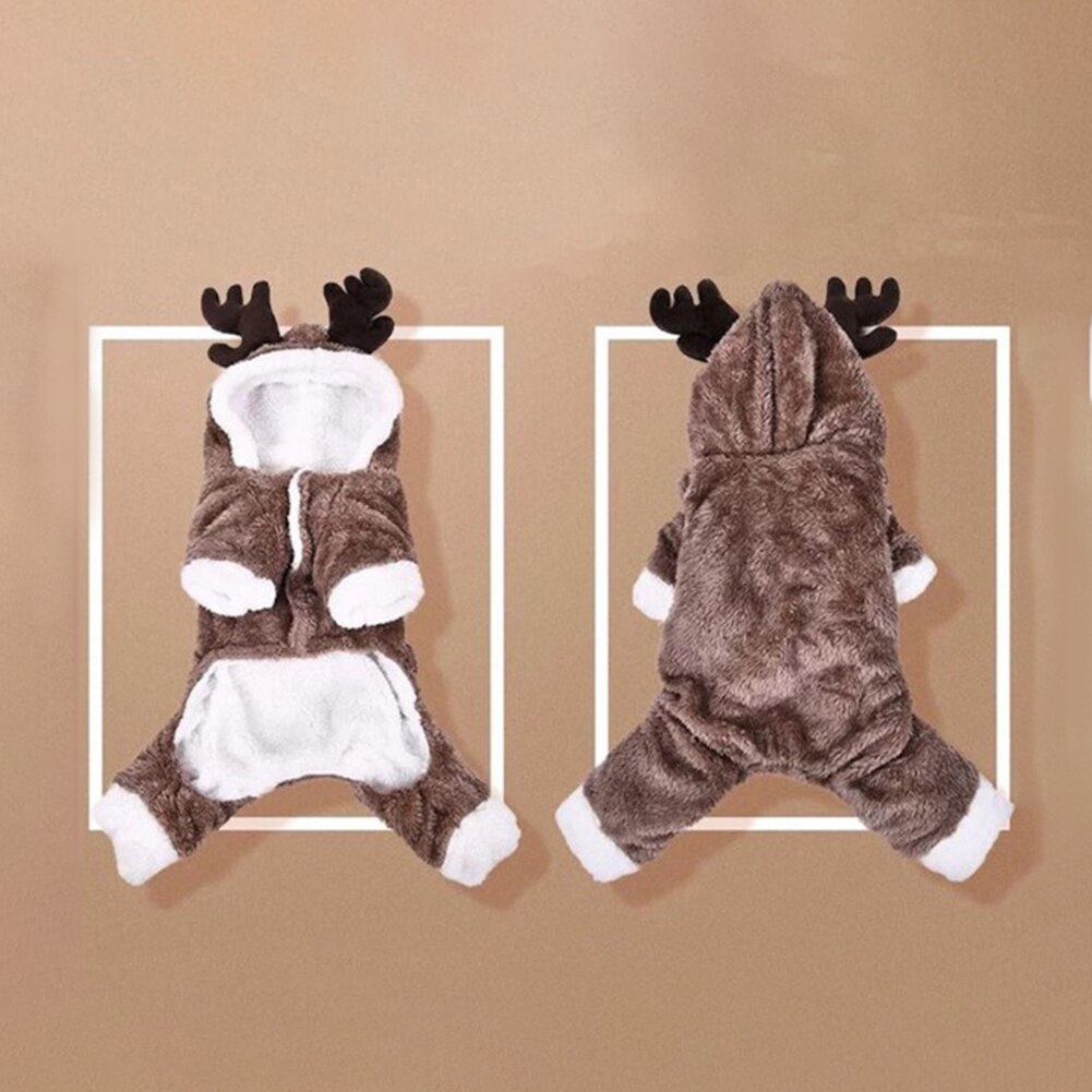 Grosso animal de estimação cachorro jumper roupas terno rena marrom 4 pernas natal filhote de cachorro cães com capuz roupa inverno quente camisola wear