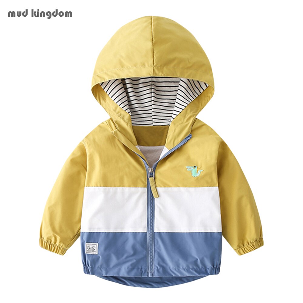 Mudkingdom Jongens Hooded Jassen Cartoon Dinosaurus Mode Patchwork Lange Mouwen Losse Kids Kleding 2 Tot 6 Jaar Lente Jongen Tops