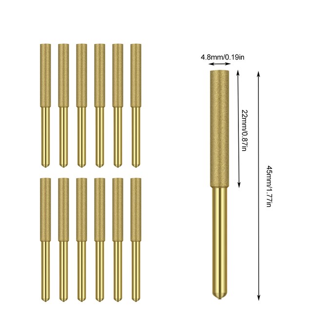 12 stk diamant motorsag sliper burr sliper kjede slitesterk borkrone sag sliping carving slipeverktøy 4/4.8/5.5mm: 4.8mm-12 stk