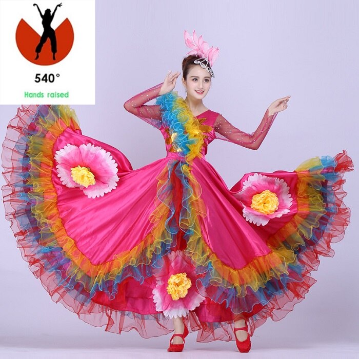 Moderne spansk tyrefægtning balsal dans kjole nederdel lang kjortel flamenco fille nederdele rose flamenco kjoler til kvinder piger  dl3476: 540 grader / Xl
