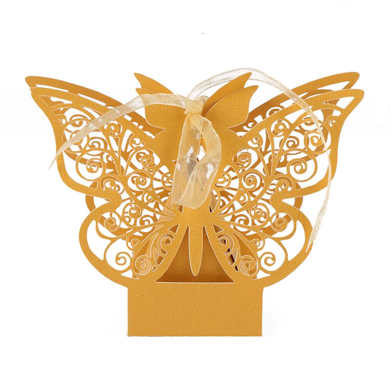 10 Uds cajas de de boda bolsas hueco caja de dulces con mariposa para bautismo cumpleaños primera bautizo y comunión suministros para: Dorado