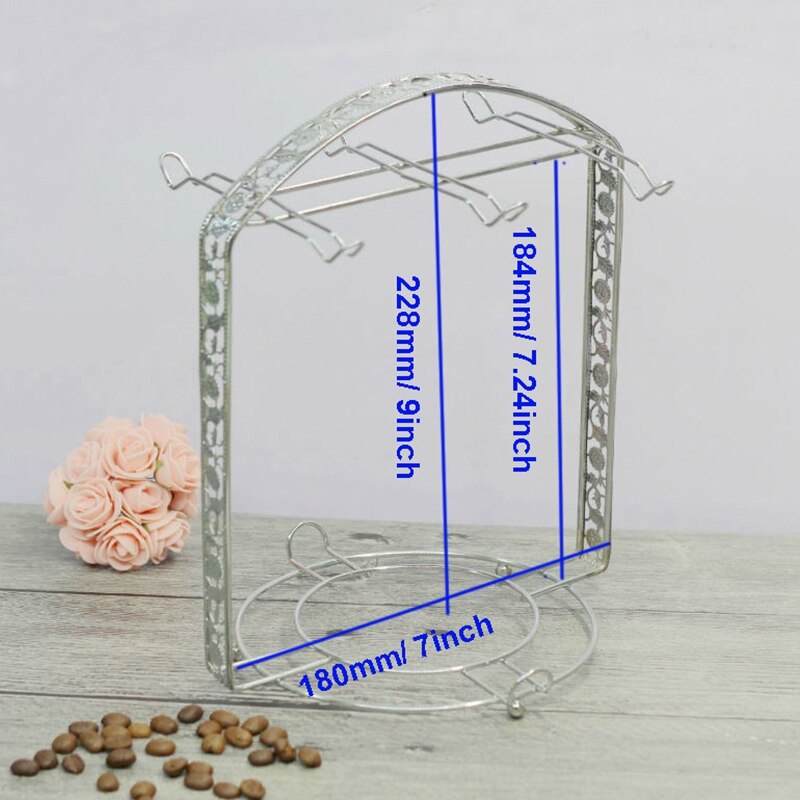 Silverplätering kaffekopp häll kopp tallrik rack kan hänga mest 6 koppar och fat metall hållare