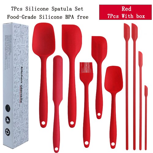 Kitchen Spatula Set BPA Free Silicone Scrapers Spoon Non-Stick Silica Cake BBQ Heat Resistant Cooking Utensils Baking Tools: 10pc Red Set--K4