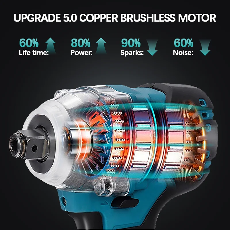 520N.M Borstelloze Elektrische Slagmoersleutel Draadloze Elektrische Slagmoersleutel Borstelloze Elektrische Sleutel Handboor Socket Power Tool