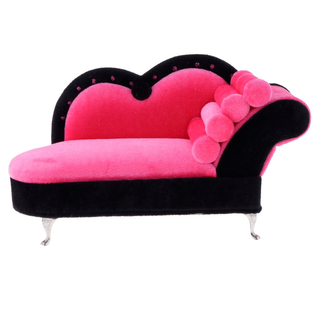 1/6 Scale Dolls House Miniature Chaise Lounge Recliner Long Sofa Furniture Model Decor Pink+Black