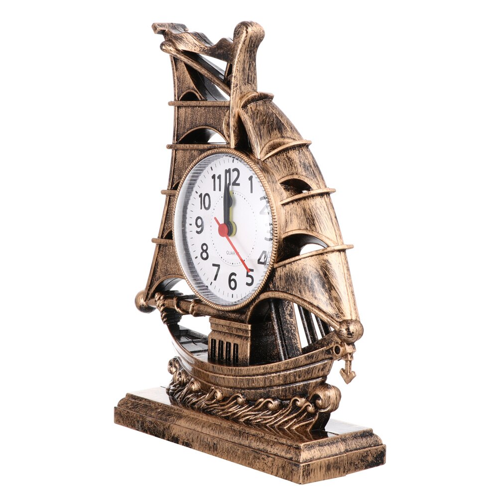 Sailboat Sculpture Alarm Clock Luxury Retro Alarm Clock Novelty Table Desk Clock