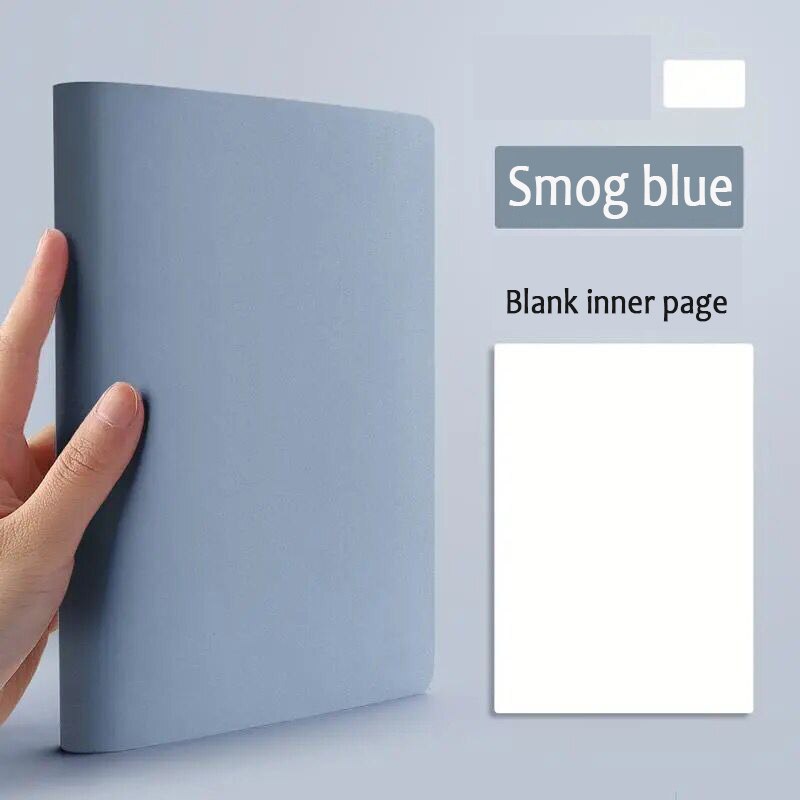 400 Pages Mitation Leather Blank Notebook A5 Daily White paper Note Business Office Daily Work Notepad for Long Writing As: Smog blue