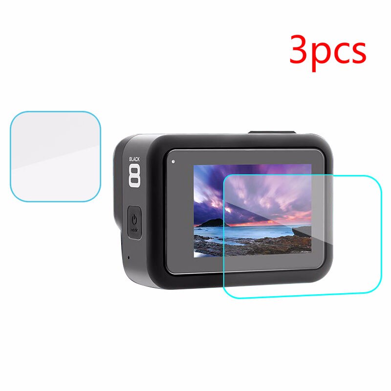 Protecteur d'écran pour Go Pro Hero 8 noir accessoires Film de protection verre trempé pour Go Pro Hero8 Action caméra accessoires: 3 PCS