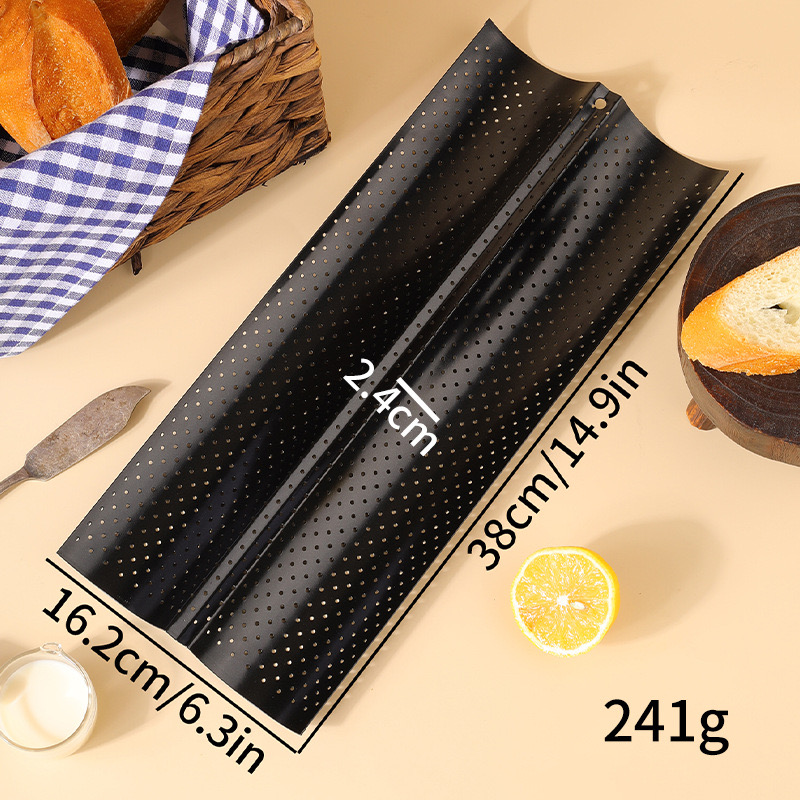 Nonstick Perforated French Bread Baking Pan Carbon Steel Baguette Pan French Bread 4 Wave Loaves Loaf Bake Mold kitchen Tray: Light Grey