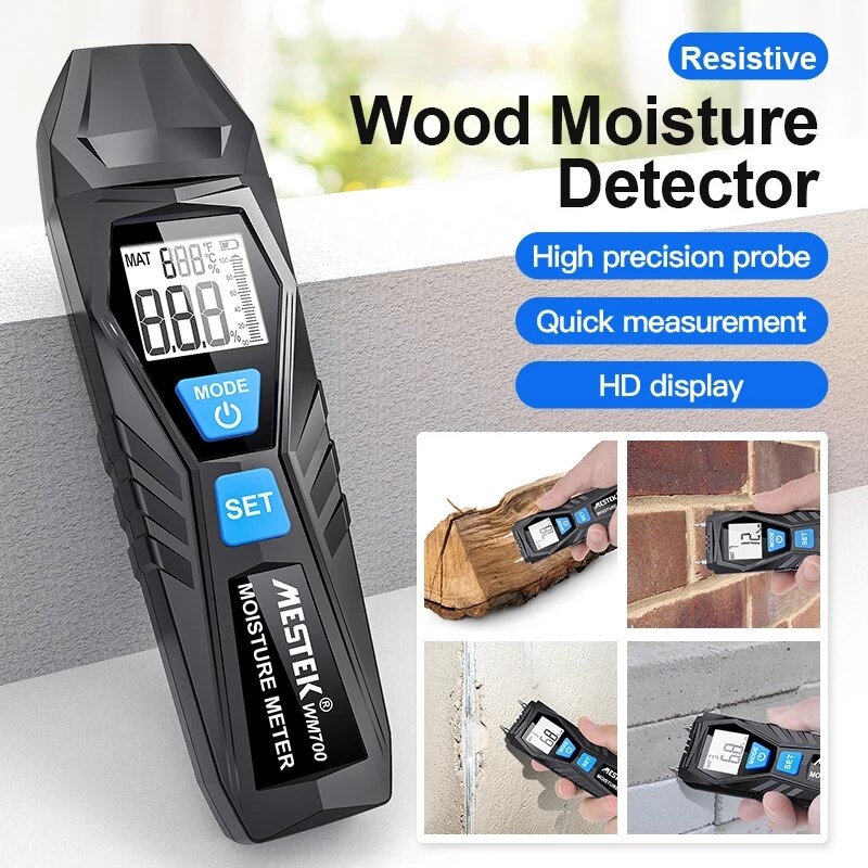 Medidor Digital de humedad de madera de dos pines, higrómetro de pared de papel, Detector de humedad de madera, LCD