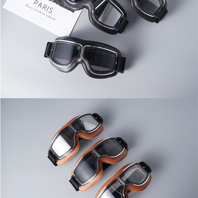 Vintage Motorcycle Goggles Retro Motorbike Scooter Biker ATV Glasses Universal Helmet Goggles Foldable Vintage Off-Road