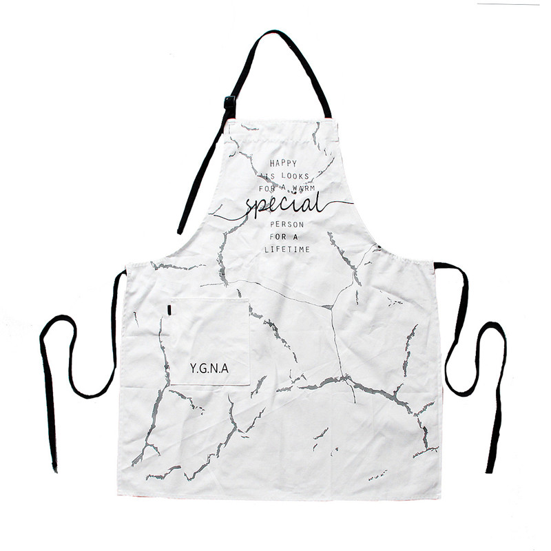 INS Nordic Katoenen Schort Zwart Wit Marmer Schorten Mannen Vrouwen met Grote Pocket Bib Overalls Keuken Bakken Accessoires: White