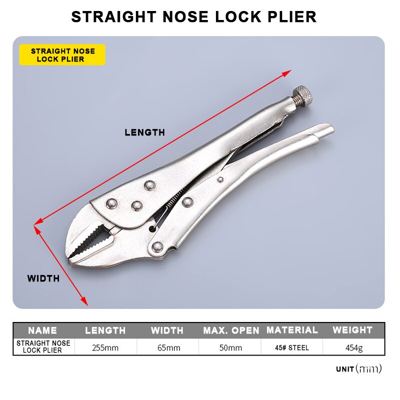 Locking Pliers Fix Locator C Clamp Pincer Grips Ground Mouth Woodwork Grip Vise Lock Plier Clamping Hand Tools Weld Clip Tool: Straight Nose Lock