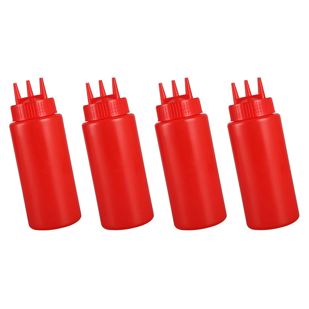 4pcs Jam Squeeze Bottles 3-hole Tomato Sauce Dispensers Kitchen Gadget for Salad Dressing Mustard (White, 12oz, 360ml)