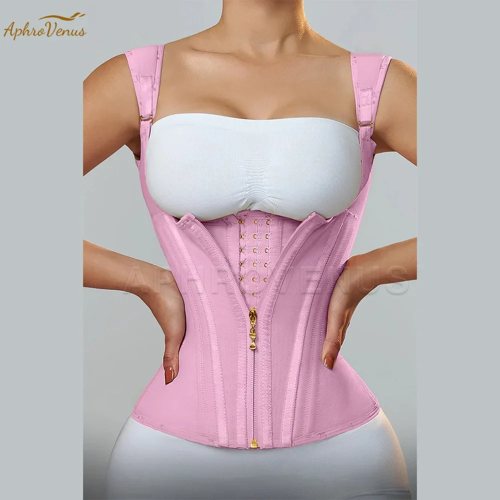 Fajas Colombianas – Corset d'entraînement de taille à Double Compression pour femmes, avec fermeture éclair réglable en os et yeux à crochet, modelant le ventre plat