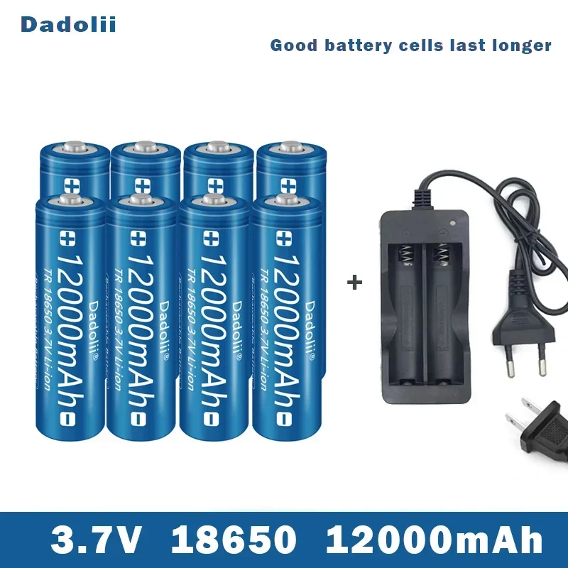 18650 Battery Rechargeable Battery 3.7V 18650 12000mAh Capacity Li-ion Rechargeable Battery For Flashlight Torch Battery+Charger: SKY BLUE