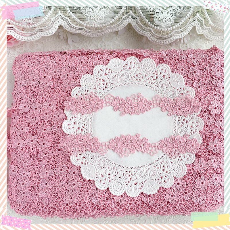 5Yds/działka różowa koronka tkanina 2.5cm szerokość różowy kształt kwiatu koronki weneckie wykończenia robić odzieży i dekoracji ślubnych