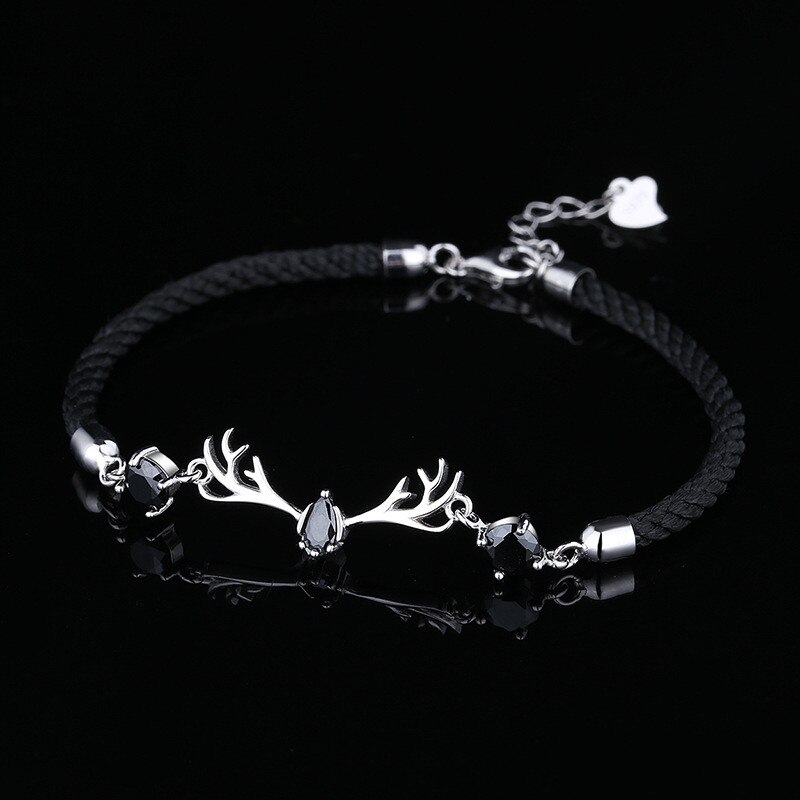 Dijes de plata esterlina 925 para mujer, pulsera de cristal de circón de ciervo tejido, joyería de de de boda, del Día de San Valentín