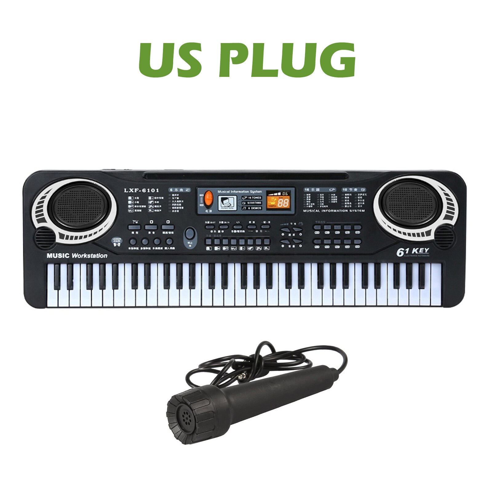 61 Keys Piano Digital Music Electronic Keyboard KeyBoard Black Electric Piano Kids with microphone Keyboard instrument: US PLUG