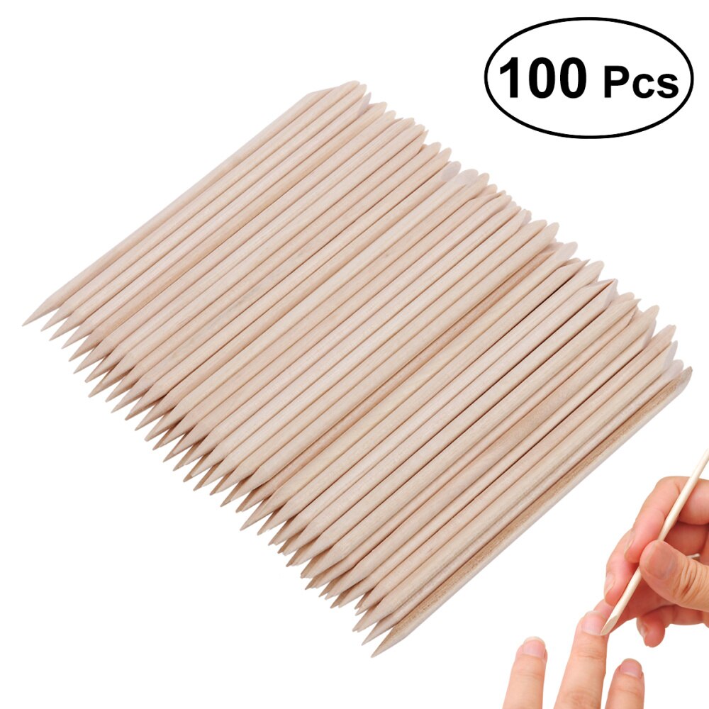 100 stk multifunksjonell neglelakk, oransje trepinner, neglebåndsfjernere: Default Title
