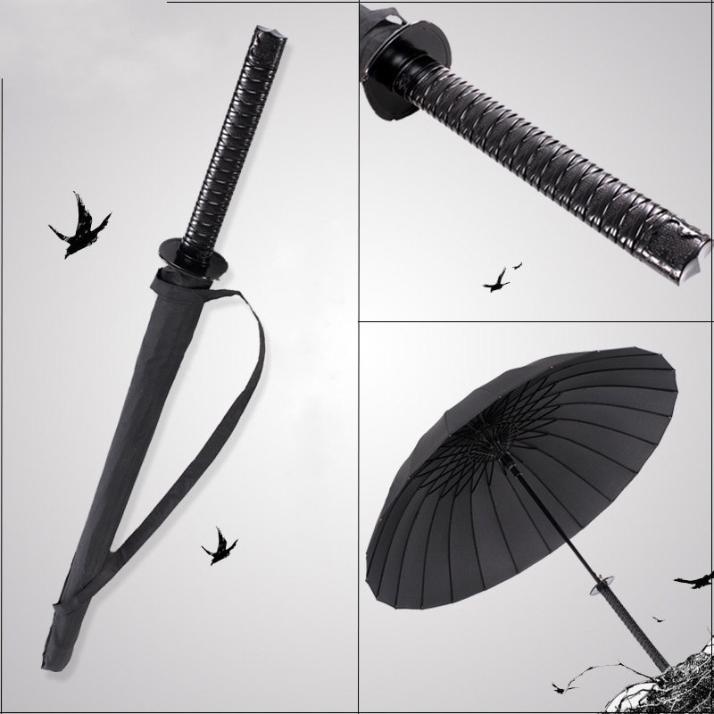 Langt håndtag stort vindtæt samurai sværd paraply japansk sol regn lige paraply automatisk åben 16k 24k parasol