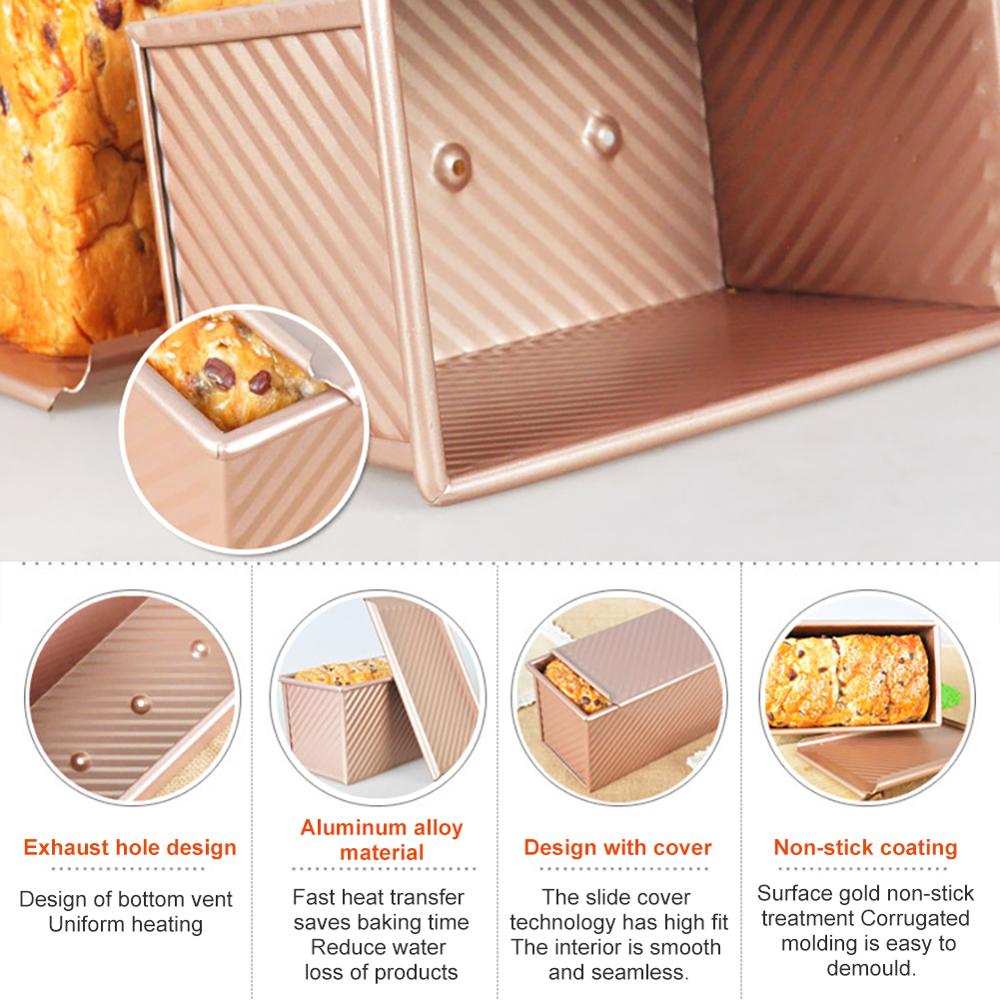 Pullman Loaf Pan Bread Toast Mold with Lid Non-Stick Bakeware Bread Toast Mold Aluminum Alloy Corrugated