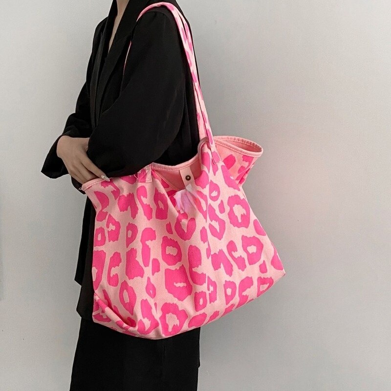 Roze Luipaard Schoudertas Vrouwen Grote Capaciteit Casual Totes Dames Leuke Tassen Emmer Handtas: L Pink