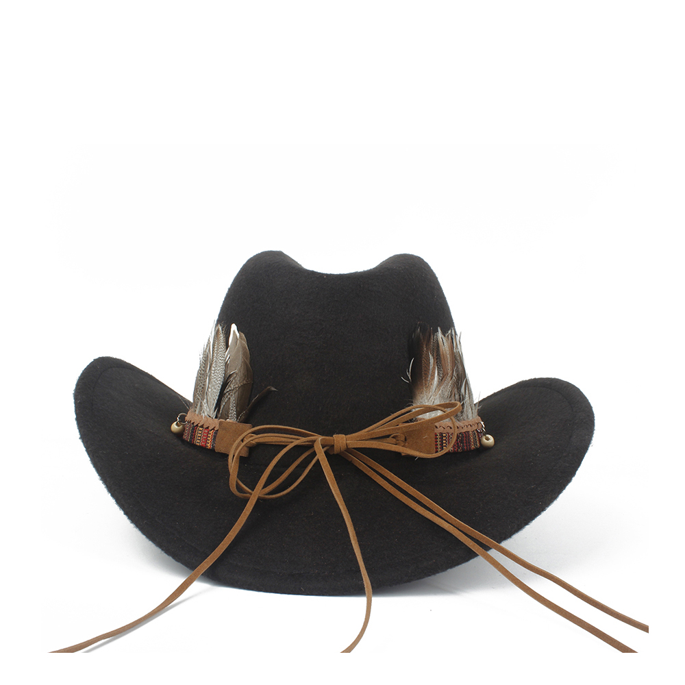 Sombrero de vaquero occidental de lana para niño y niña, Sombrero de cuero con agujeros, Outblack, Sombrero de Jazz para Hombre