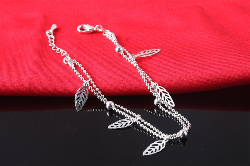 Charm Leaf Armbanden Voor Vrouwen Sieraden Double Layer Mode 925 Sterling Zilveren Enkelbanden Meisjes Prinses Accessoires Lady