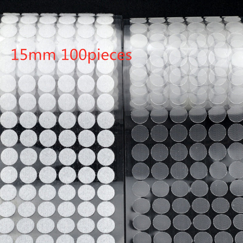 Rund Självhäftande Kardborre Polyester Självhäftande Hane och Hona Spänne - 10/15mm - 100/500/1000 Stk: Vit 15mm 100 st
