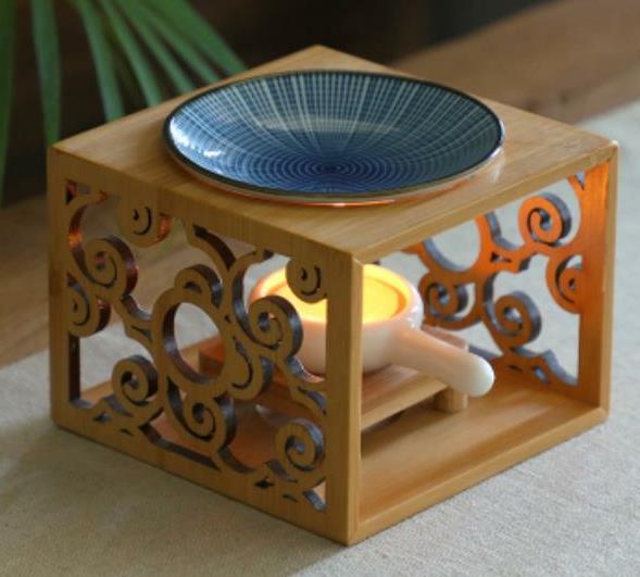 Bamboo Wood Hollow Fragrance Lamp Oil Furnace Aroma Burner Candle Holder Candlestick Vase Romantic Crafts Home Decoration