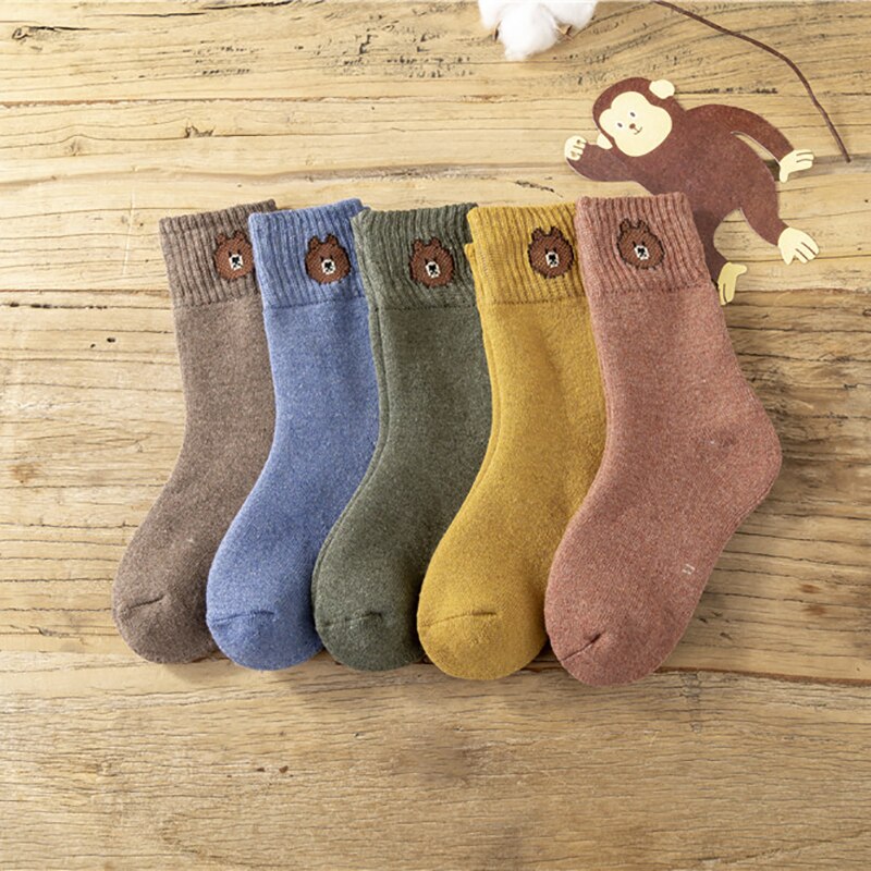 ITAZURAPIG 5 Pairs/Lot Cute Kids Socks Mix Colour Warm Cotton Socks Animal Print Socks 1-12 Years Children Mid Tube Socks