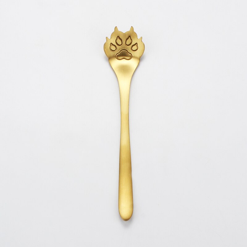 304 Stainless Steel Cat Dog Paw Claw Coffee Tea Milk Spoons Hollow Dessert Spoon Stirring Gold Spoon Cute Kitchen Tools: Gold Dog Spoon