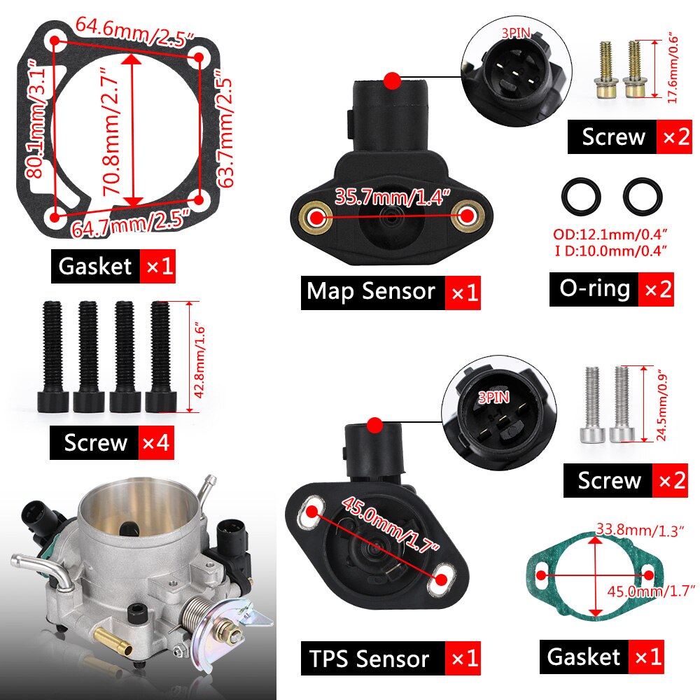 VR - 70MM Throttle Body Kit With TPS & MAP Sensor for Honda B/D/H/F Series B16 B18 309-05-1050 Throttle Bodies 309051050