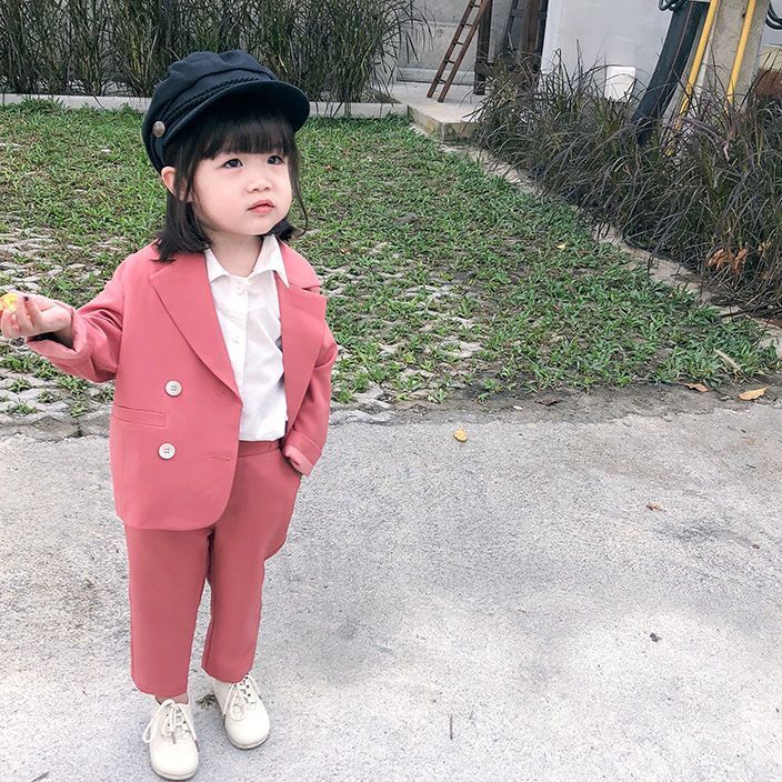Efterårs piges dobbeltradede jakkesæt sæt børns koreansk stil fest fødselsdag kostume børn blazer bukser tøj