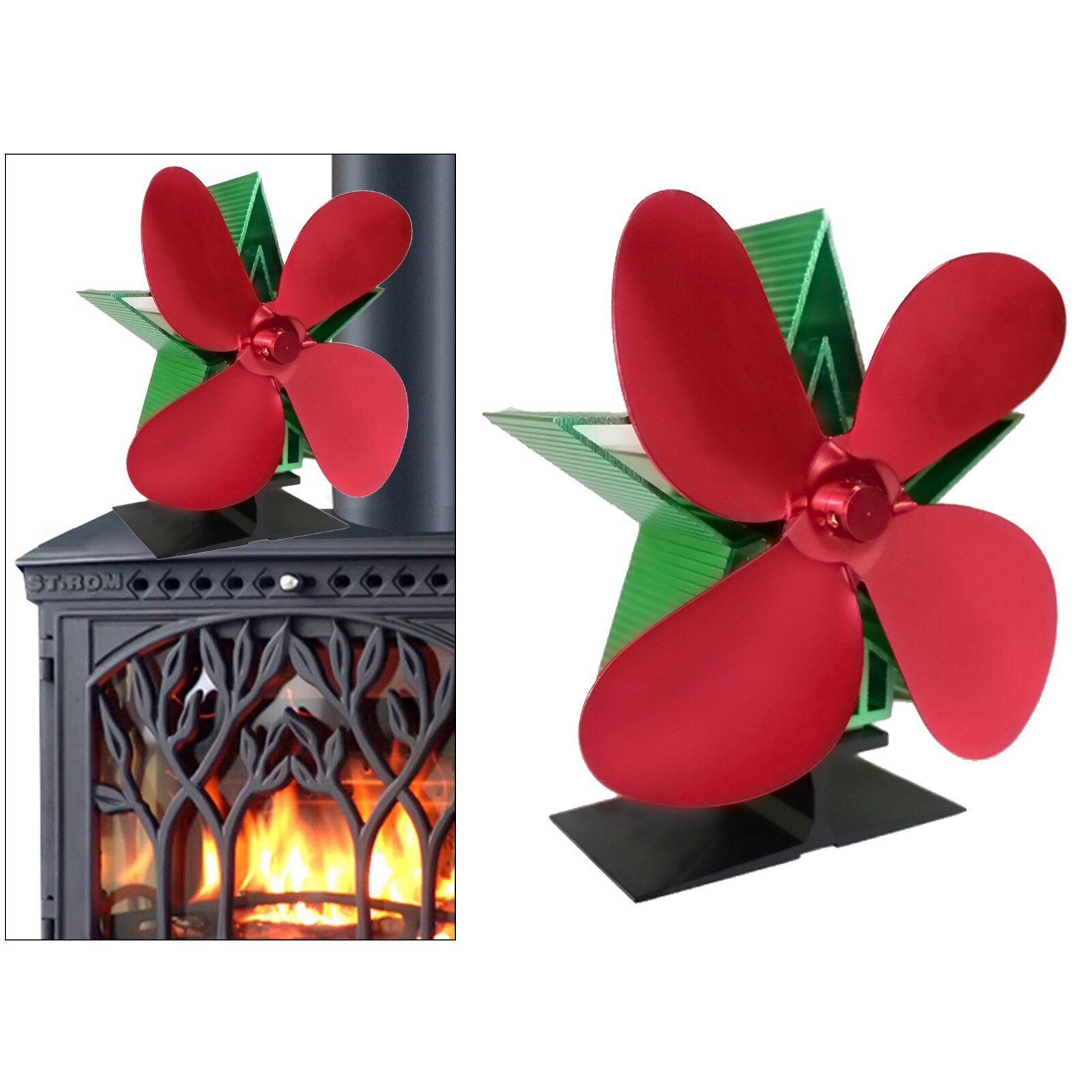 4-Blade Stove Top Fan Heat-Powered Wood Log Burner Heat Distribution Fireplace Fan Eco-Friendly Fuel Saving Warm Air Blower: Red Green