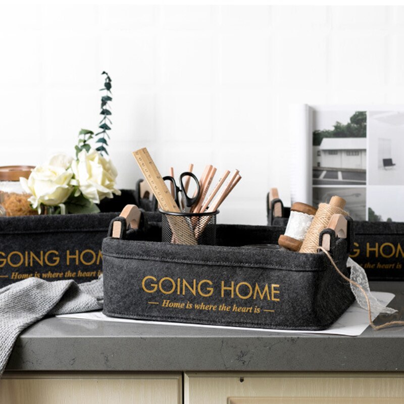 Felt Cloth Storage Basket with Handle Home Storages Sundries Books Organizer Dirty Clothes Finishing Baskets