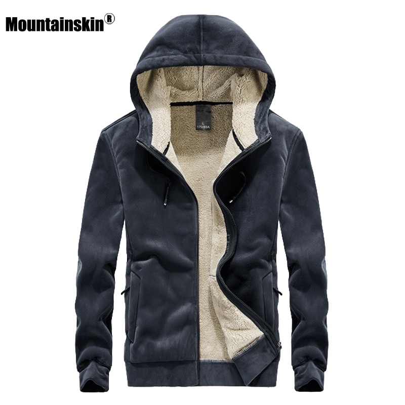 Mountainskin vinter fleece hoodie sweatshirt herr tjock varm kappa manlig enfärgad jacka herr märkeskläder 8xl sa811