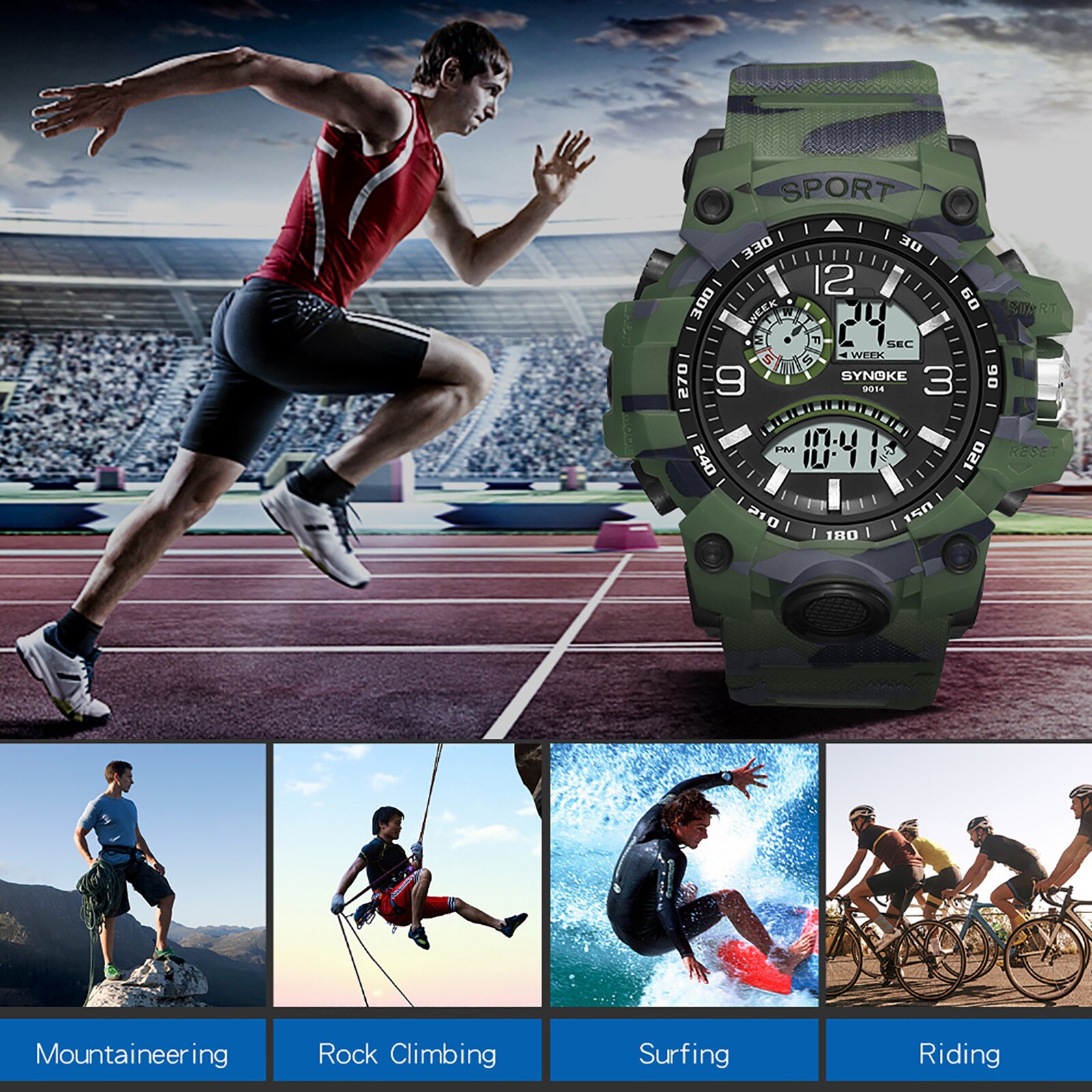 Mannen Elektronische Sport Horloge Multifunctionele Outdoor Sport Horloge Met Groot Scherm Sport Horloges