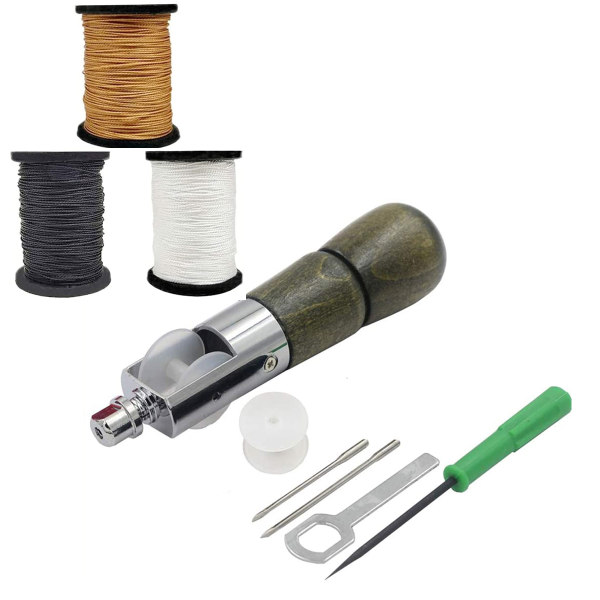 kit filo punteruolo per cucire in pelle macchina da cucire a mano veloce serratura cucitrice aghi per filo strumento di riparazione su tela per calzolaio artigianale fai da te: Kaki scuro
