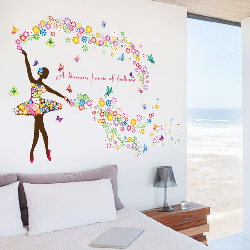 Flower Swing Fairy Girl Wall Stickers DIY Dancer Mural Dormitory Decals for Home Decoration Kids Rooms Butterfly Bedroom Nursery: PC92010-3