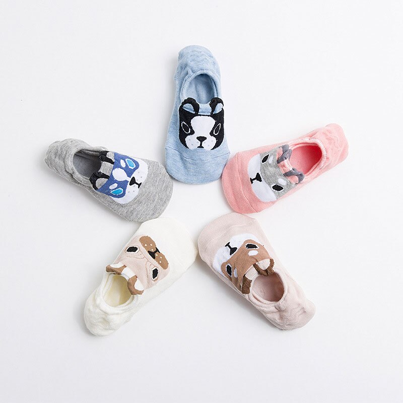3 Pairs Women Sock Slippers Lovely Cartoon Animals Dog Pattern Funny Socks Summer Practial Non-slip Silicone Invisible Boat Sock