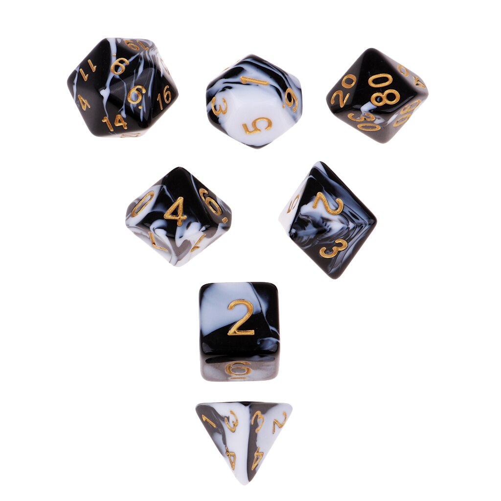 7PCS Polyhedral Dice 16mm for Party Games - Black White