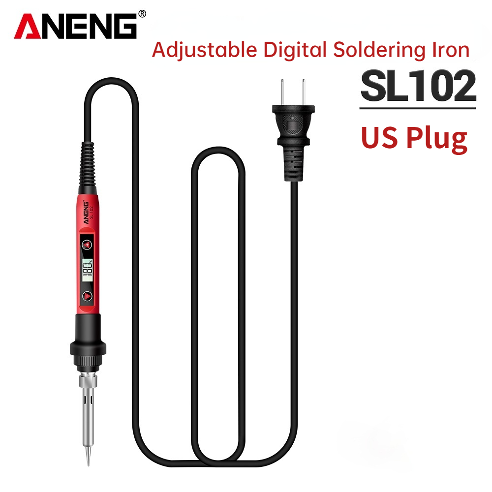 ANENG SL102 60W Digital Electric Soldering Iron kit Adjustable Temperature welding Tools Stand fer a souder solder tip solda: SL102 US plug