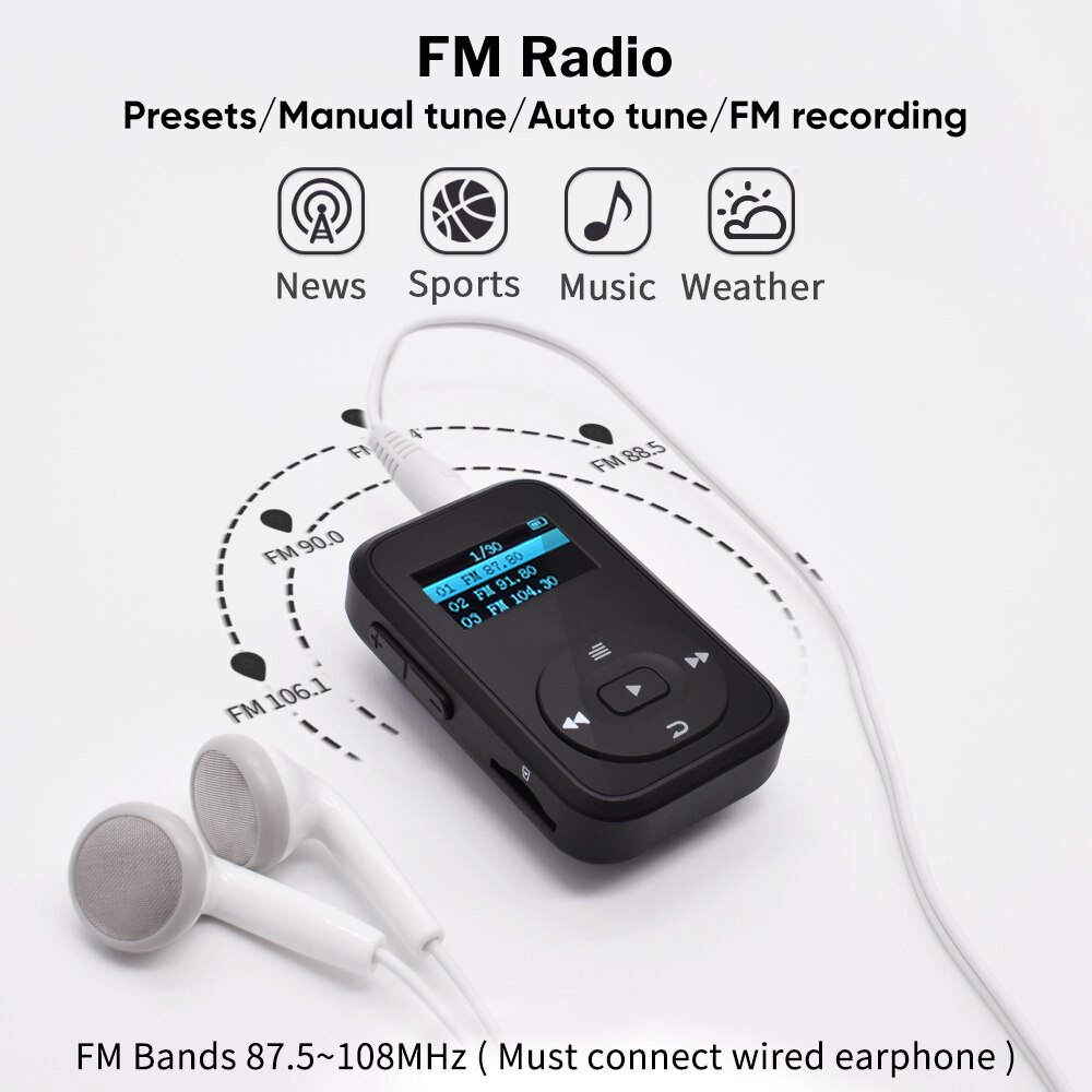 Lauf MP3 Spieler Bluetooth Mit Kopfhörer Mini Radio Musik MP3 Spielen Tragbare Walkman Mit Radio/FM/Rekord Für Sport