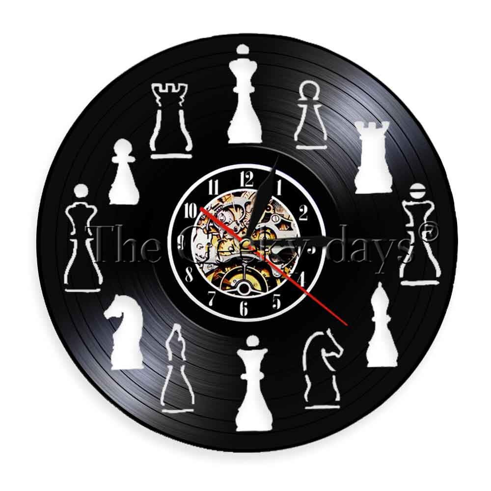 Schach Stück Wanduhr Kreative Schach Club Vinyl Record Wanduhr Vintage Wand Kunst Wand Uhr Decor Chessman Schach Liebhaber: 12 Inch Without LED