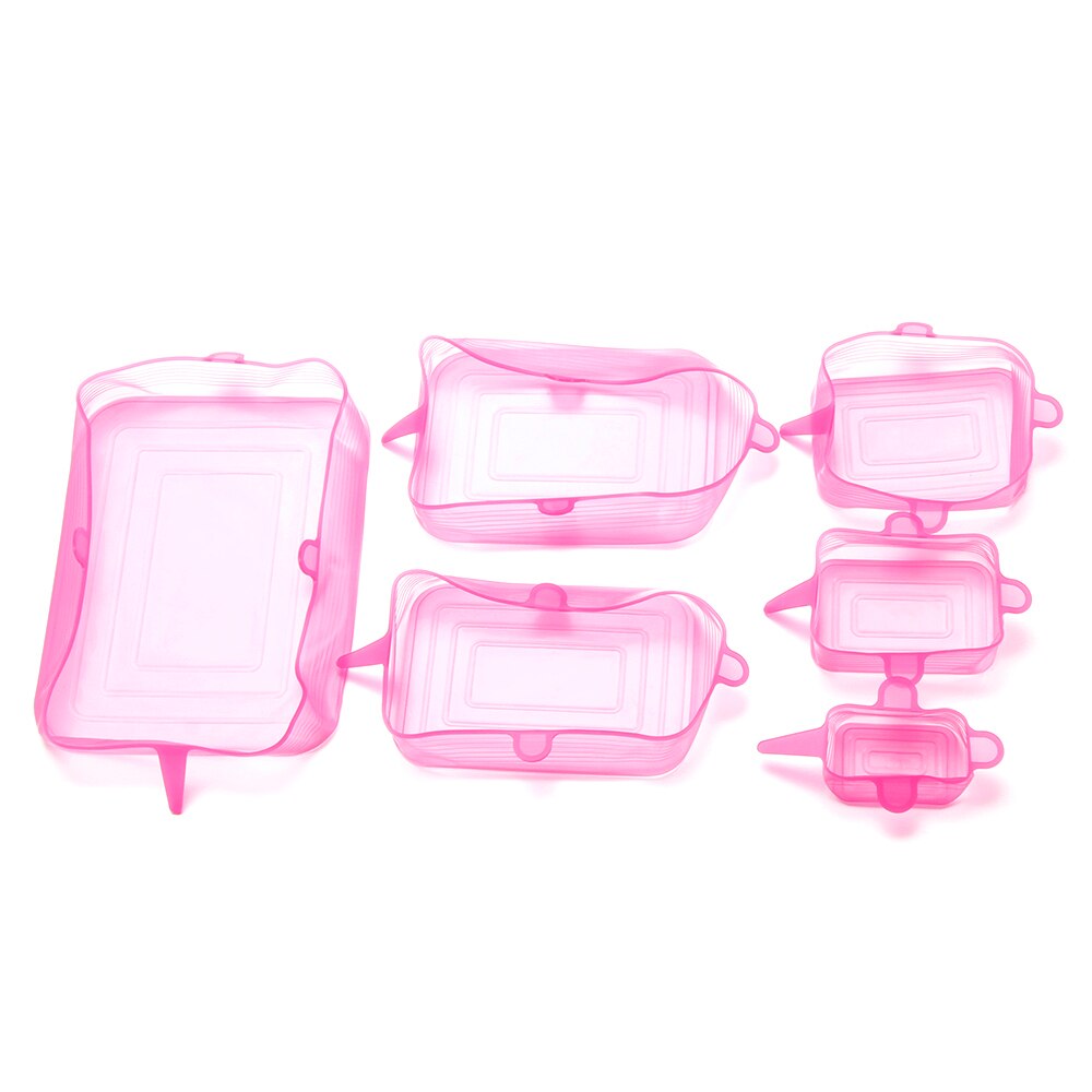 6 Stks/set Herbruikbare Kom Cover Ronde Vierkante Siliconen Deksel Stretch Zuig Voedsel Verse Houden Verse Deksels Kookgerei Keuken Gereedschap: pink