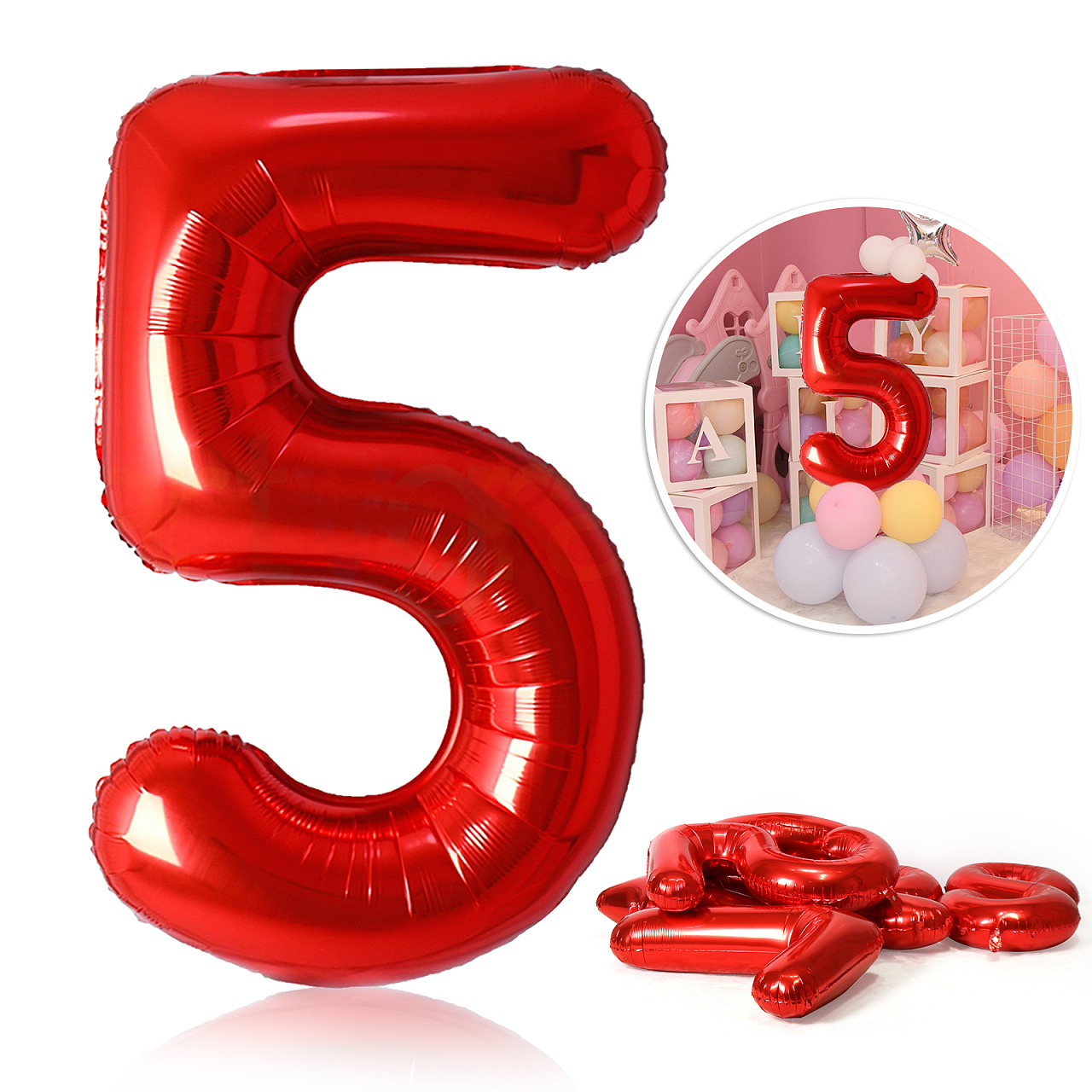 Globos de papel de aluminio rojo de 40 pulgadas, Globos con números de 0 a 9, decoración para de boda y feliz cumpleaños, Globos de figuras grandes para ducha: Marble